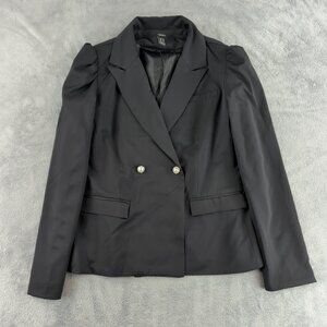 Forever 21‎ Blazer Womens Medium Double Breasted Puff Sleeve Pearl Button Jacket
